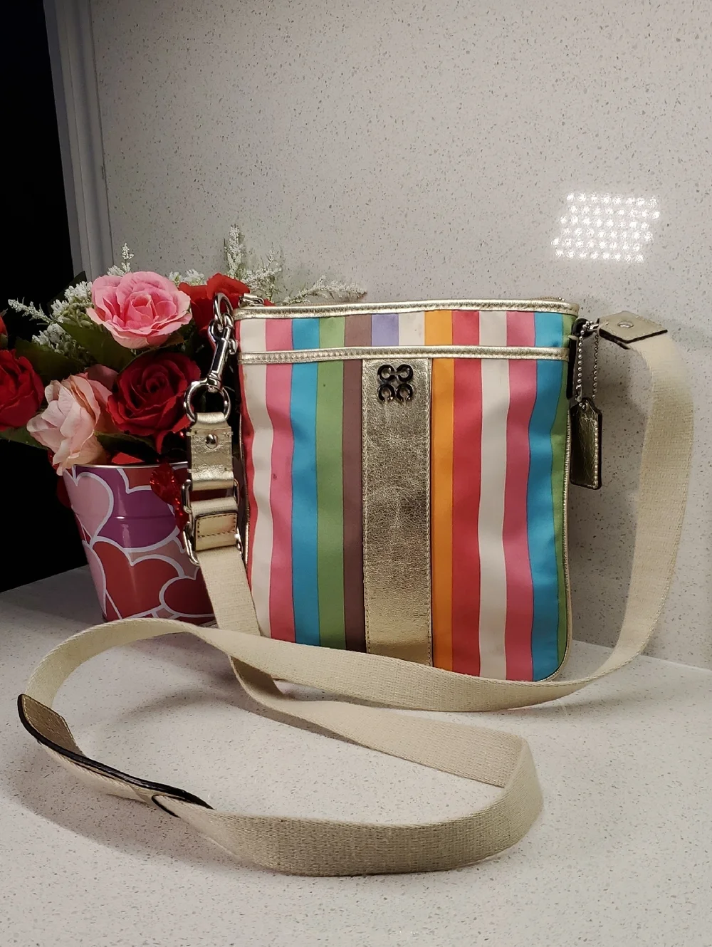 COACH Rainbow Stripe Crossbody Bag